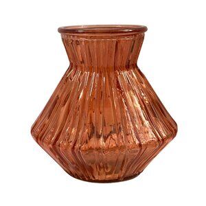 Orange Red Textured Glass Geometric Flower Vase Retro Mid Century 5.5in Tall Vtg